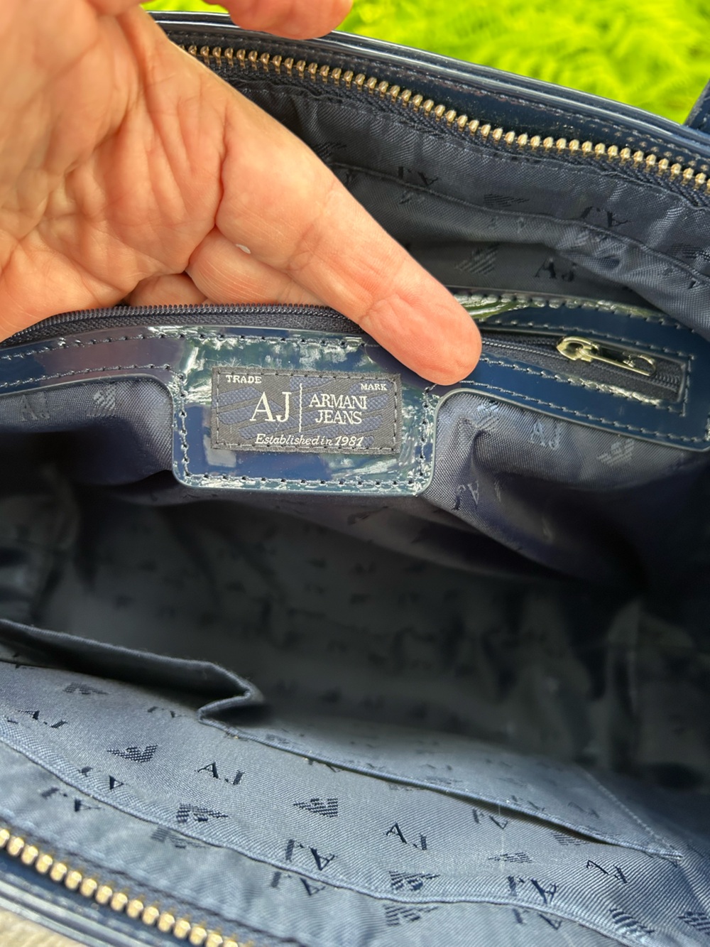 Armani Jeans Blue Patent Leather Logo Tote with Charm - Picture 9 of 11